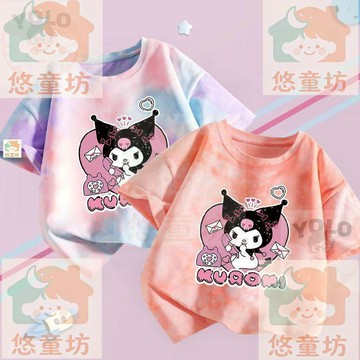 臺灣-出貨🔥2026 夏季新款 女童扎染卡通短袖 T 恤 寶寶洋氣潮衣 兒童透氣休閒上衣
