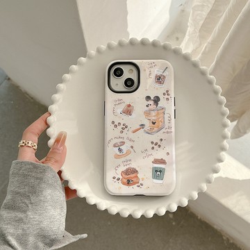 咖啡豆米奇適用蘋果15promax手機套iphone13菲林二閤一14硬殼16女