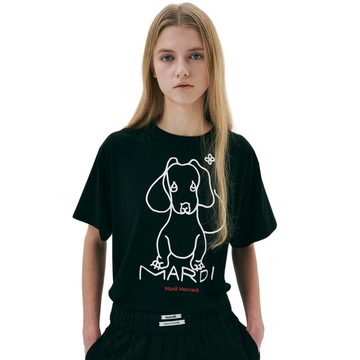 韓國 Mardi Mercredi TSHIRT DDANJI CH.02 狗狗正面插畫 寬鬆短袖T恤 黑色白色BLACK WHITE