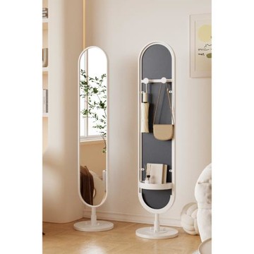 輕奢落地鏡家用臥室穿衣鏡可旋轉全身鏡帶收納鏡子入戶玄關試衣鏡