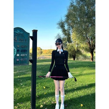 (免運)高爾夫服裝女春夏鏤空設計長袖T恤修身性感網紅套裝網球服短裙子