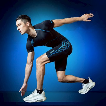 【ELASTI】男款機能壓縮五分短褲-網格藍