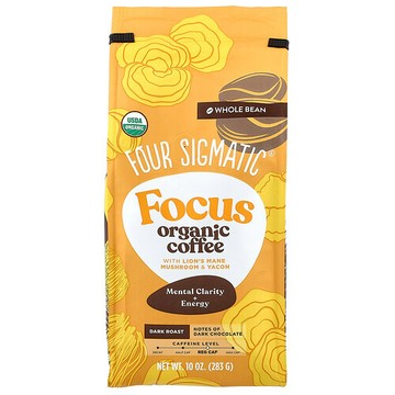 Four Sigmatic, Think，有機咖啡，含猴頭菇和雪蓮果，全豆，深度烘焙，全豆，深度烘焙，12 盎司（340 克）