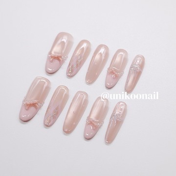 𝕌ℕ𝕀𝕂𝕆𝕆【春日甜湯】甜妹專屬 水光感法式 貓眼手工穿戴甲 芭蕾美甲 指甲貼片 假指甲 芭蕾風穿戴甲