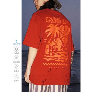 CryingCenter 夏威夷沙灘海邊Crying Sea手繪復古插畫寬松T恤短袖