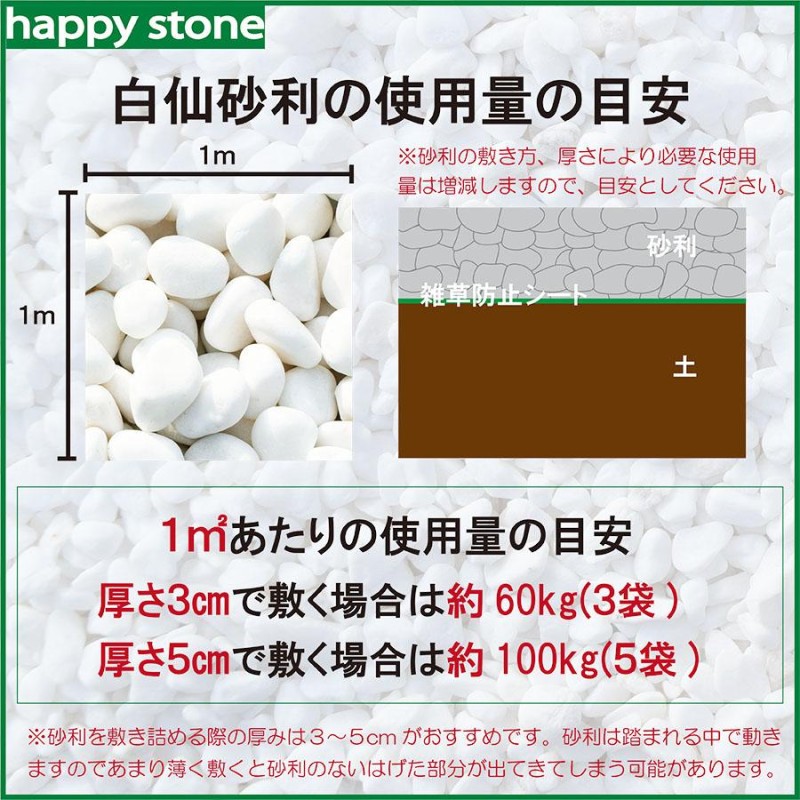 砂利 白 白玉砂利 白仙 最高級 5分 15-22ｍｍ 20kg おしゃれ庭造り