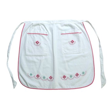 Handmade cooks Apron 純白色手工刺繡半圍裙