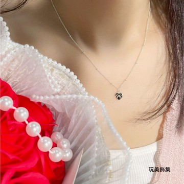 玩美飾集｜925純銀 項鍊 愛心造型 黑色 滴釉 蝴蝶結 純銀項鍊 鎖骨鍊 飾品 禮物 女友禮物 氣質項鍊 VN0173