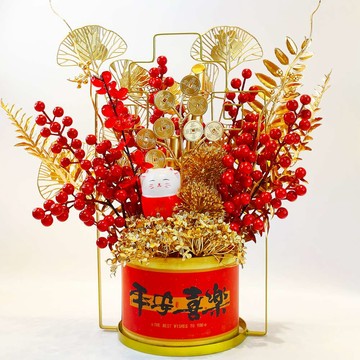 MODACore ◉春節開運招財◉金枝玉葉紅果招財貓平安喜樂盆栽擺飾