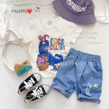 🌈✨mix1001兔耳朵恐龍派對彩蛋上衣✨兒童彩繪印圖上衣 5-17