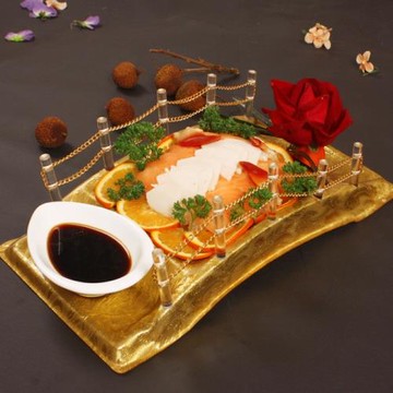 精品金色壽司料理橋盛器亞克力三文魚刺身船壽司拼盤日韓料理餐具