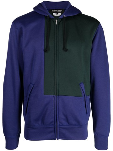 Comme des Garçons Homme Deux - colour-block drawstring hoodie - men - Cotton/Polyester - M - Blue