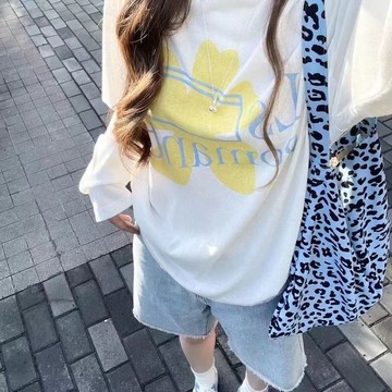 韓系字母印花寬鬆長袖純棉t卹女秋季新款休閒顯瘦百搭上衣