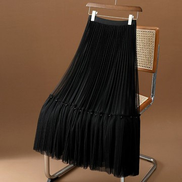 【巴黎精品】現貨+預購 女半身裙A字裙網紗裙中長裙百褶裙子大碼洋裝休閒大尺碼女裝-珠光高腰a1dd5