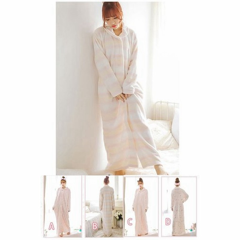 ルームワンピース ボーダー レディース フリース マシュマロ ルームウェア パジャマ 部屋着 大きいサイズ モコモコルームウェア ふわモコ 上長袖 可愛い 全4色 通販 Lineポイント最大get Lineショッピング