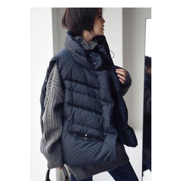 V8010C韓版時尚印花拼貼寬松白鴨絨保暖立領馬夾外套女冬米蘭宣言