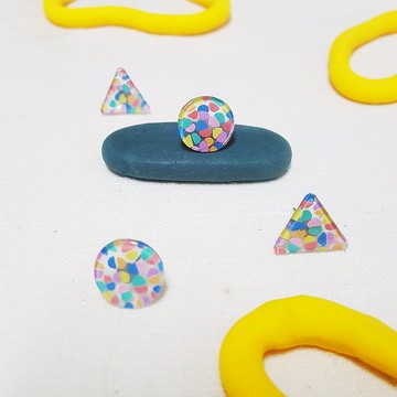 半圓 - 塗鴉 透明 手繪 迷你 插畫 耳環 醫療鋼  ( 耳針、耳夾 )