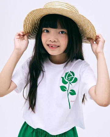 MARDI MERCREDI 童裝 印花短TEE 白色 綠玫瑰 剪裁 KIDS CROPPED TSHIRT UNE ROSE