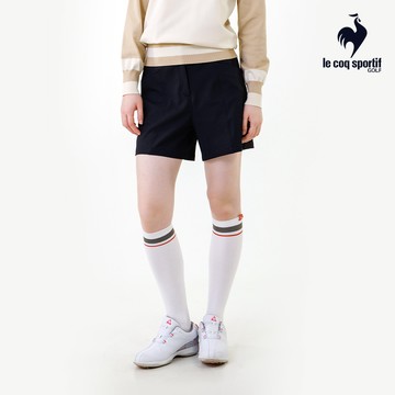【LE COQ SPORTIF GOLF公雞高爾夫】女款黑色時尚立體剪裁顯瘦A字運動短褲 QLX8R951