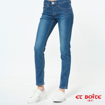 【買1送1】冰絲弧線中腰小直筒褲(深藍) - BLUE WAY  ET BOiTE 箱子