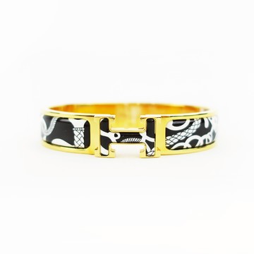 Hermes 愛馬仕 Clic Panoplie Equestre琺瑯細版手環(PM/黑金)_廠商直送