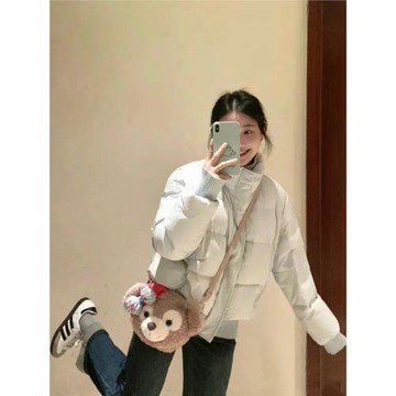 2025年新款小個子短款韓版加厚白鴨絨羽絨服女設計感藍色面包服