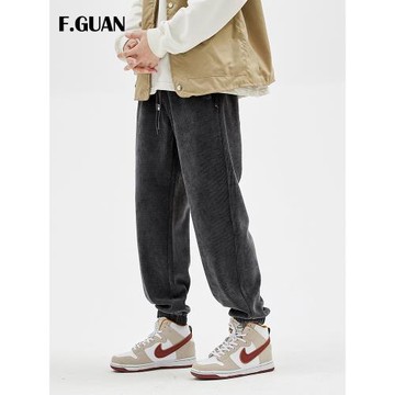 春秋細條燈芯絨束腳褲男寬松港風潮牌ins痞帥休閑運動褲百搭衛褲