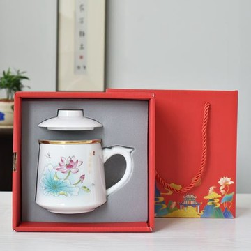 茶杯陶瓷主人杯單杯茶具杯子白瓷大號家用帶蓋三件杯辦公杯禮盒