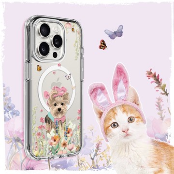 iPhone 16/15/14/13/12系列 輕薄軍規防摔磁吸殼-花草約克夏