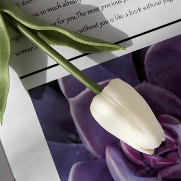 沐慕家居 仿真防水鬱金香花 pu材質 長度35cm  奶白色  20件