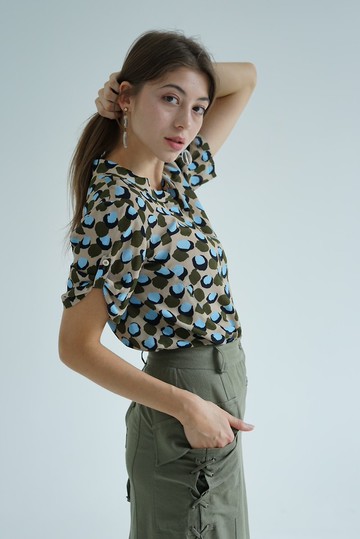 印花粘膠縐紗襯衫 - 優雅女式襯衫 - 透氣襯衫