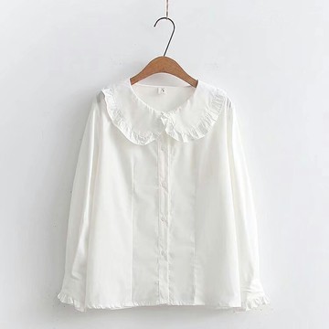 學院風可愛兔子耳朵長袖大翻領襯衫少女洋氣百搭外穿襯衣春裝上衣