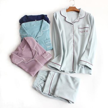 日系秋冬情侶純棉棉毛家居服套裝春秋前扣全棉男女睡衣長袖長褲