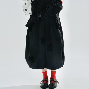 黑色植絨大花闊腿褲 / 褲子