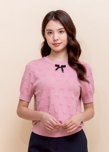 輕雅別緻菱格織紋針織衫