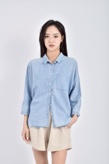 (M) gu丹寧牛仔質感棉質藍色長袖上衣