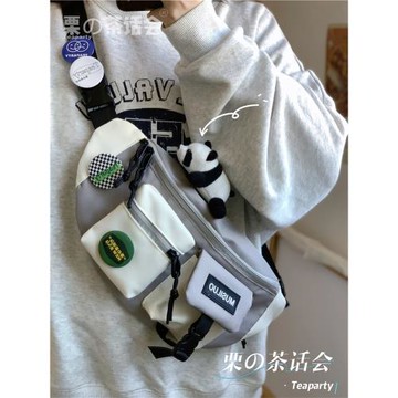 日系ins原宿港風運動胸包男小包包 復古潮牌百搭工裝斜挎包女腰包