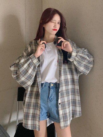 外套女裝夏季季冬格子襯衫百搭寬松薄款外穿長袖上衣服ins潮