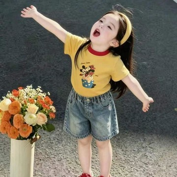 Mini baby🌷夏季女童圓領短袖韓版可愛卡通印花上衣T恤