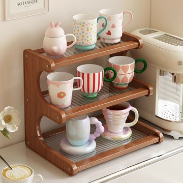 【含稅/免運】 桌面水杯架子置物架現代簡約新中式博古架多層茶具茶壺收納擺放架