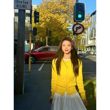 絞花針織衫開衫外套麻花黃色毛衣外套修身短上衣女裝2025新款秋季