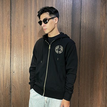 美國百分百【全新真品】Versace Jeans 凡賽斯 連帽外套 棉質 長袖 VJ 素面 外套 黑色 CK90