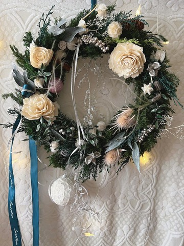 【聖誕禮盒】flower-of-life 雪野花詩 冬日花圈 永生花圈