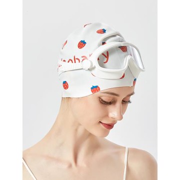 硅膠泳帽女夏彈性大碼防水護耳舒適不勒頭長發潛水印花可愛游泳帽