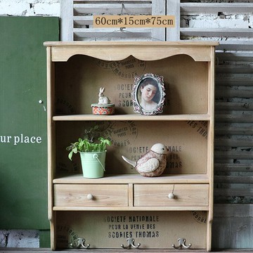 歐式復古實木麻布壁掛置物架收納架復古做舊孤品1入