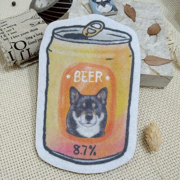 黑柴犬-啤酒-不織布杯墊-吸水杯墊