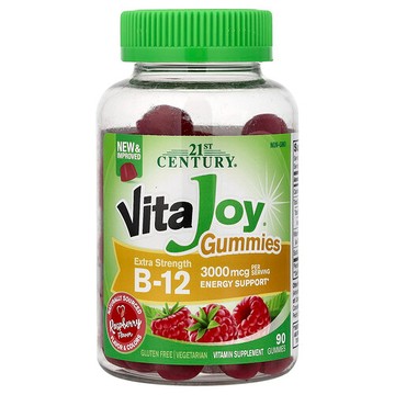 21st Century, VitaJoy® B-12 軟糖，樹莓味，90 粒軟糖（每粒軟糖 1,500 微克）