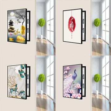 免運??電錶箱裝飾畵免打孔遮蓋箱北歐現代簡約豎款豎版客廳多媒體配電箱 入戶玄關裝飾畫 電閘開關盒 電箱墻