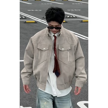 【夏季爆款】特批P95無差價cleanfit痞帥正肩紮染PU皮寬鬆夾剋皮衣外套男J5237