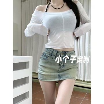 小個子半身裙女夏季超短緊身a字版牛仔短裙薄褲裙包臀高腰半裙xs